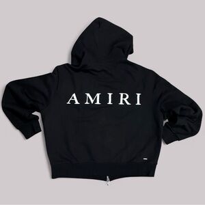 Amiri Black & White MA Core Logo Zip Up Hoodie